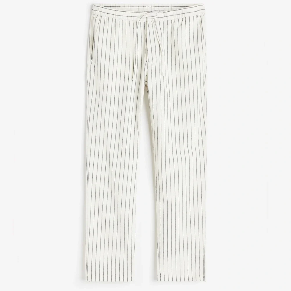 H&M Linen Blend White Striped Wide Leg Pants Size Women’s Medium